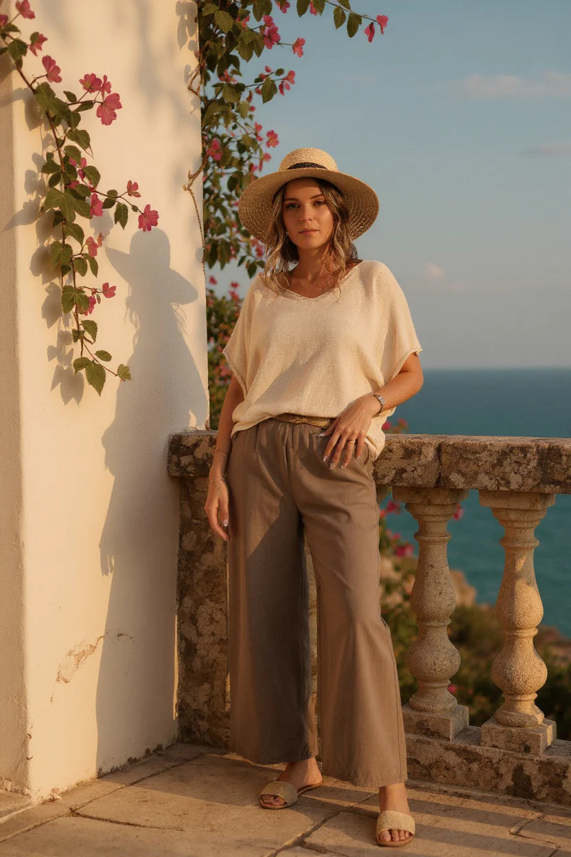 V-Neck Cotton One Size Short Sleeve Top - 606River