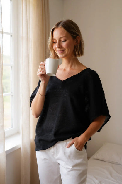 V-Neck Cotton One Size Short Sleeve Top - 606River