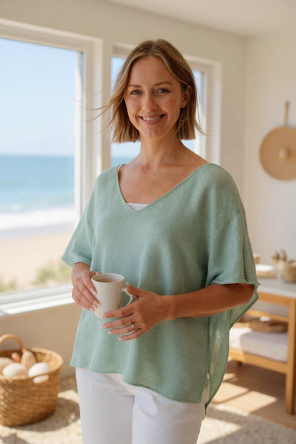 V-Neck Cotton One Size Short Sleeve Top - 606River