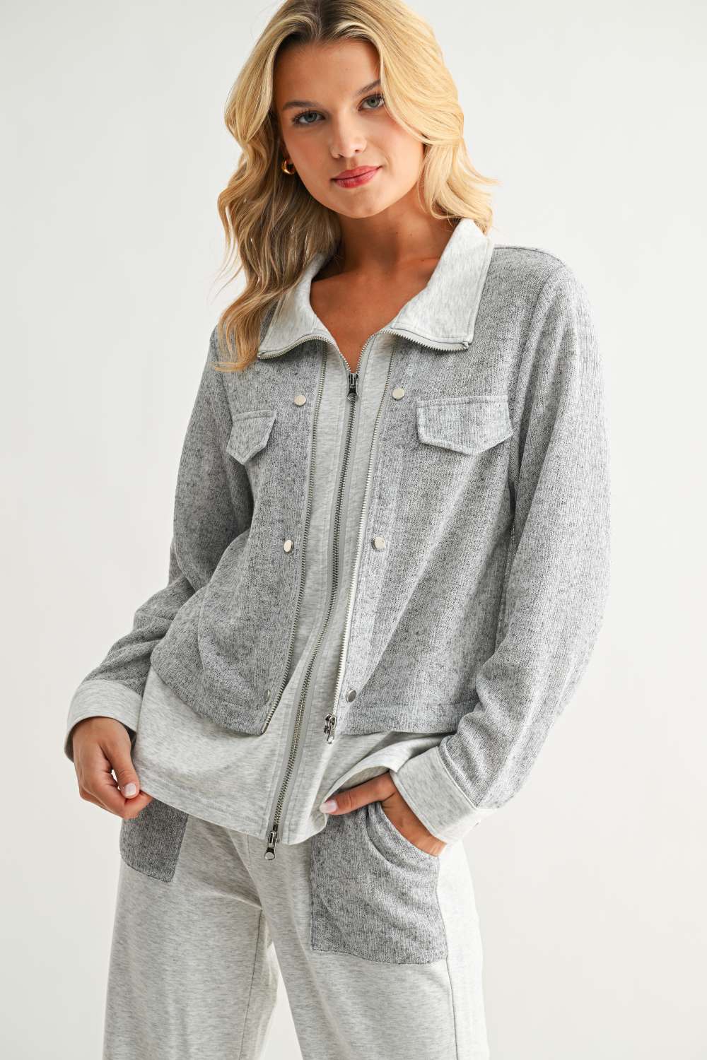 Lightweight Zip Front Heather Grey Jacket Top - 606River