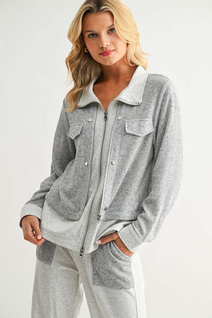 Lightweight Zip Front Heather Grey Jacket Top - 606River