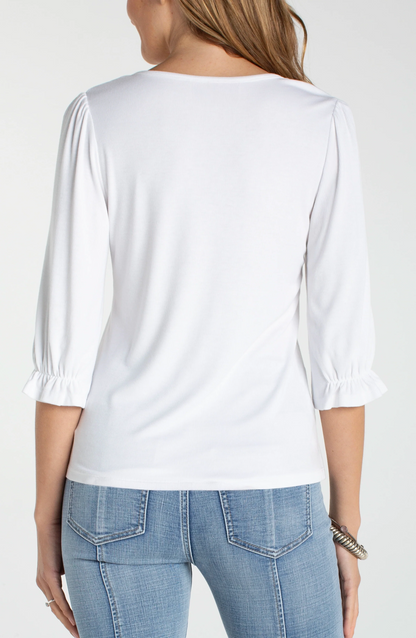 White Elbow Sleeve V-Neck Top - 606River