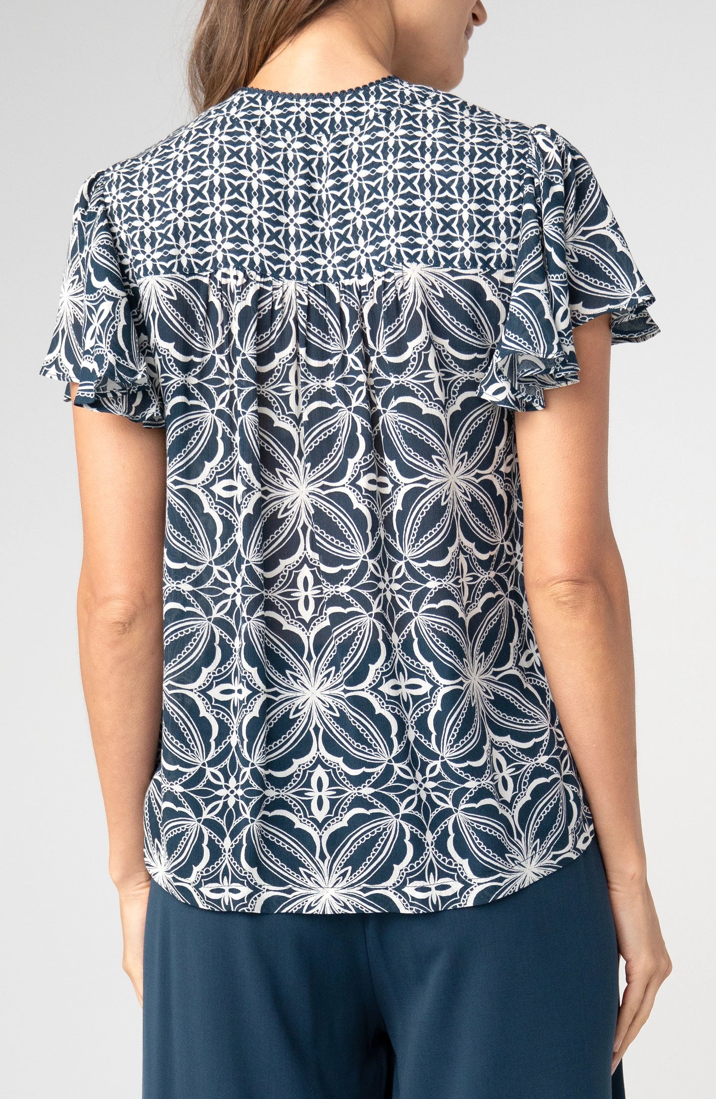 Liverpool Blue Cream Short Sleeve Blouse