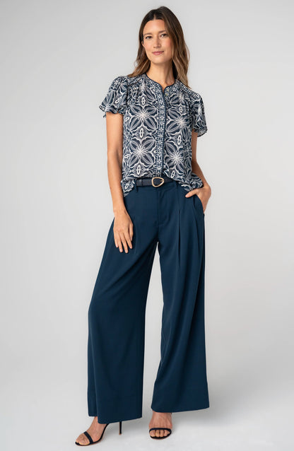 Liverpool Blue Cream Short Sleeve Blouse