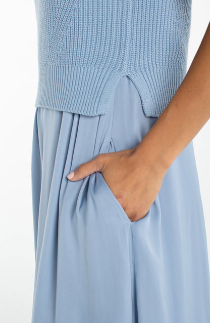 Blue Sleeveless A-Line Midi Dress - 606River