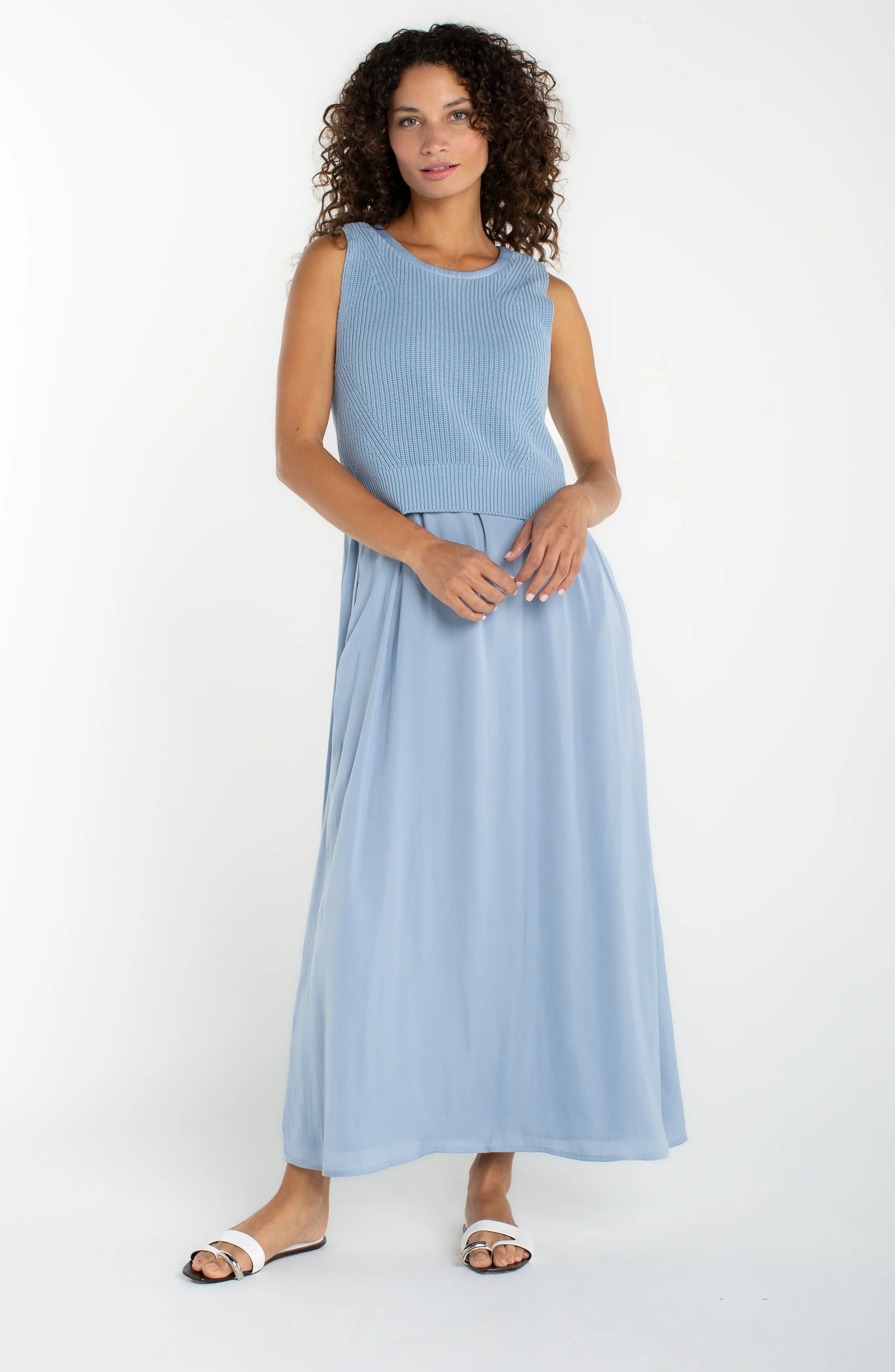 Blue Sleeveless A-Line Midi Dress - 606River