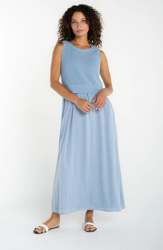 Blue Sleeveless A-Line Midi Dress - 606River