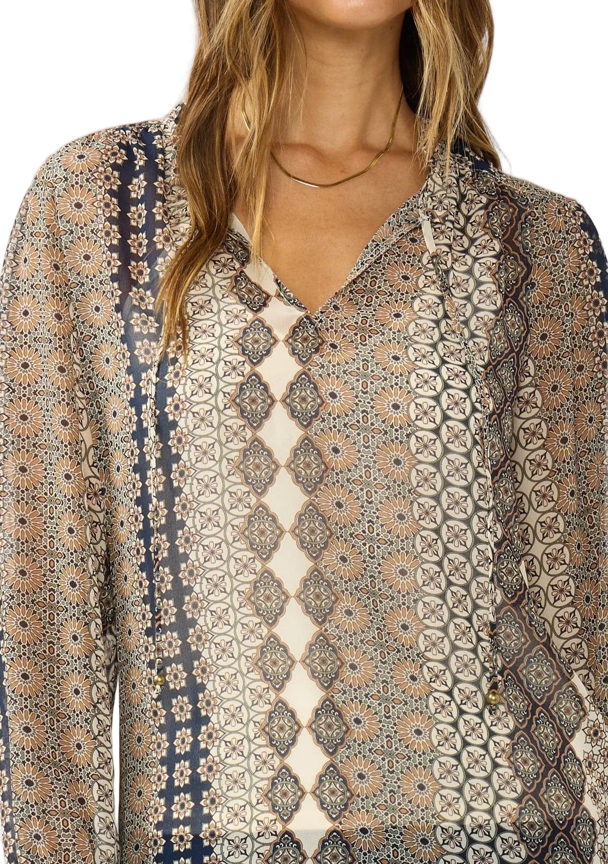 Lovestitch Nautral Navy Print Blouse