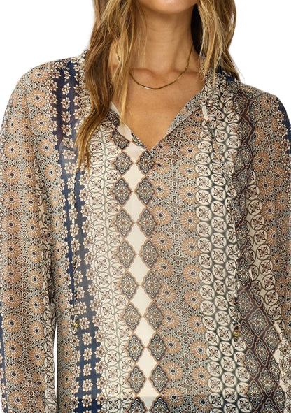 Lovestitch Nautral Navy Print Blouse