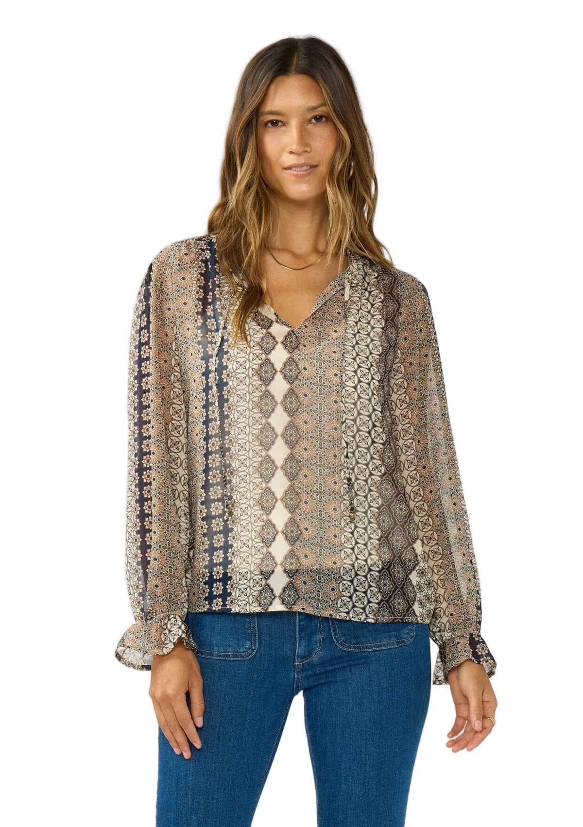 Lovestitch Nautral Navy Print Blouse