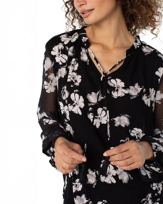 Liverpool black white floral blouse