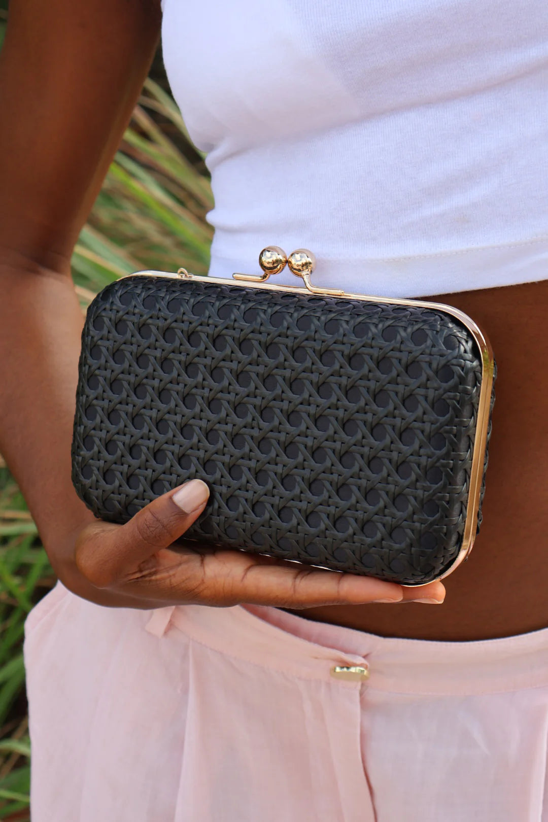 Cindy Rattan Bamboo Clutch Bag