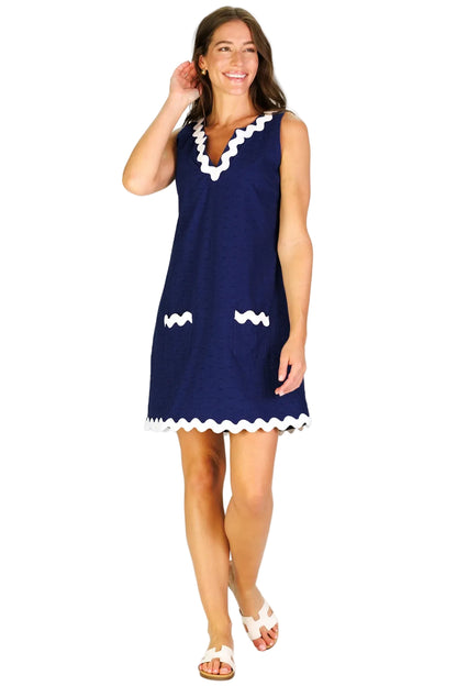Ric Rac Grand Dress in Navy Eyelet by Duffield Lane - 606River
