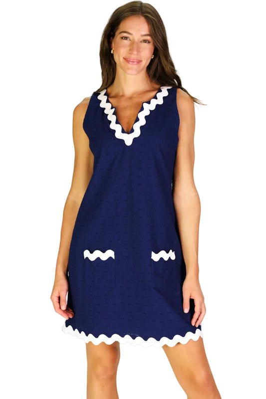 Ric Rac Grand Dress in Navy Eyelet by Duffield Lane - 606River