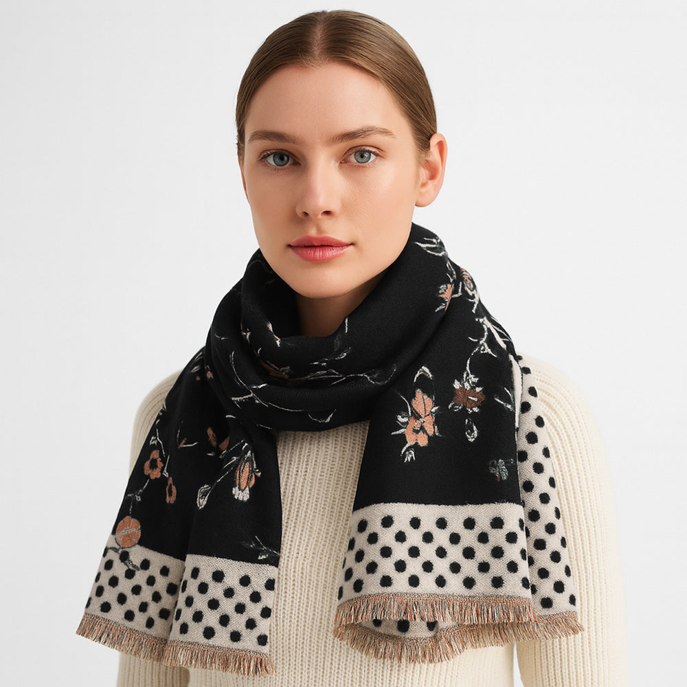 Polka Dot Black Beige Scarf - 606River