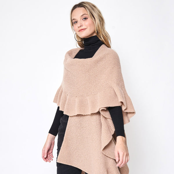 One Size Ruffle Trim Poncho Wrap