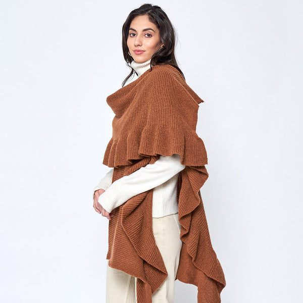 One Size Ruffle Trim Poncho Wrap