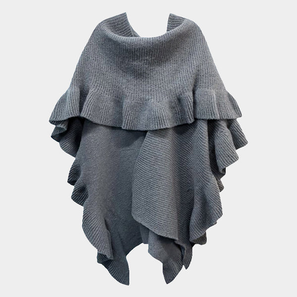 One Size Ruffle Trim Poncho Wrap