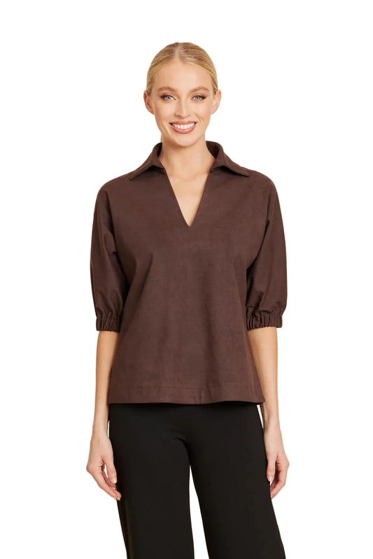 Brown Faux Suede Polo Top