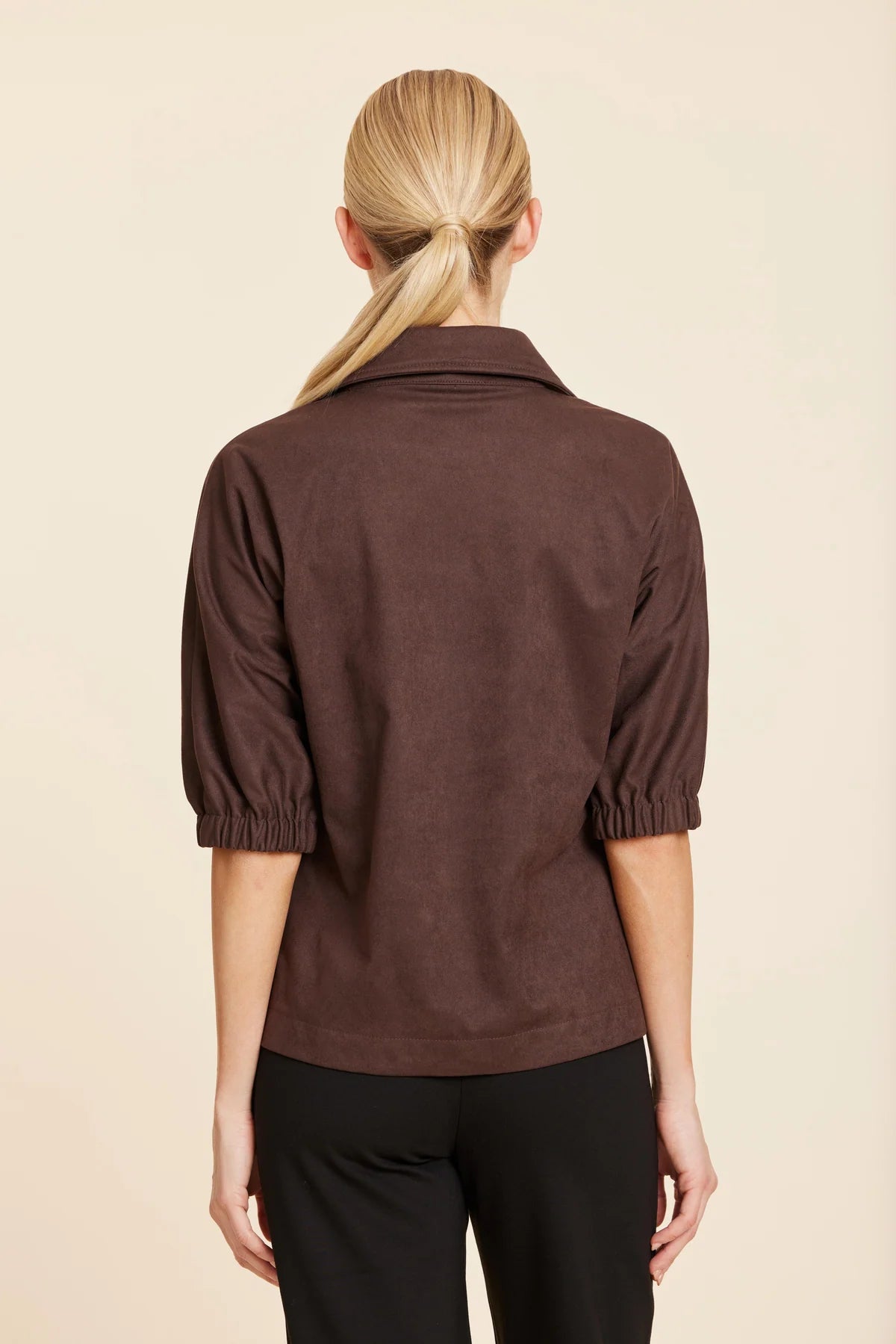 Brown Faux Suede Polo Top