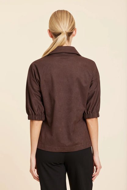 Brown Faux Suede Polo Top