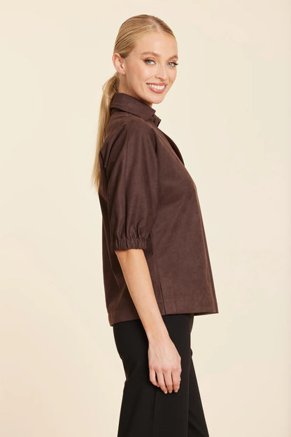 Brown Faux Suede Polo Top