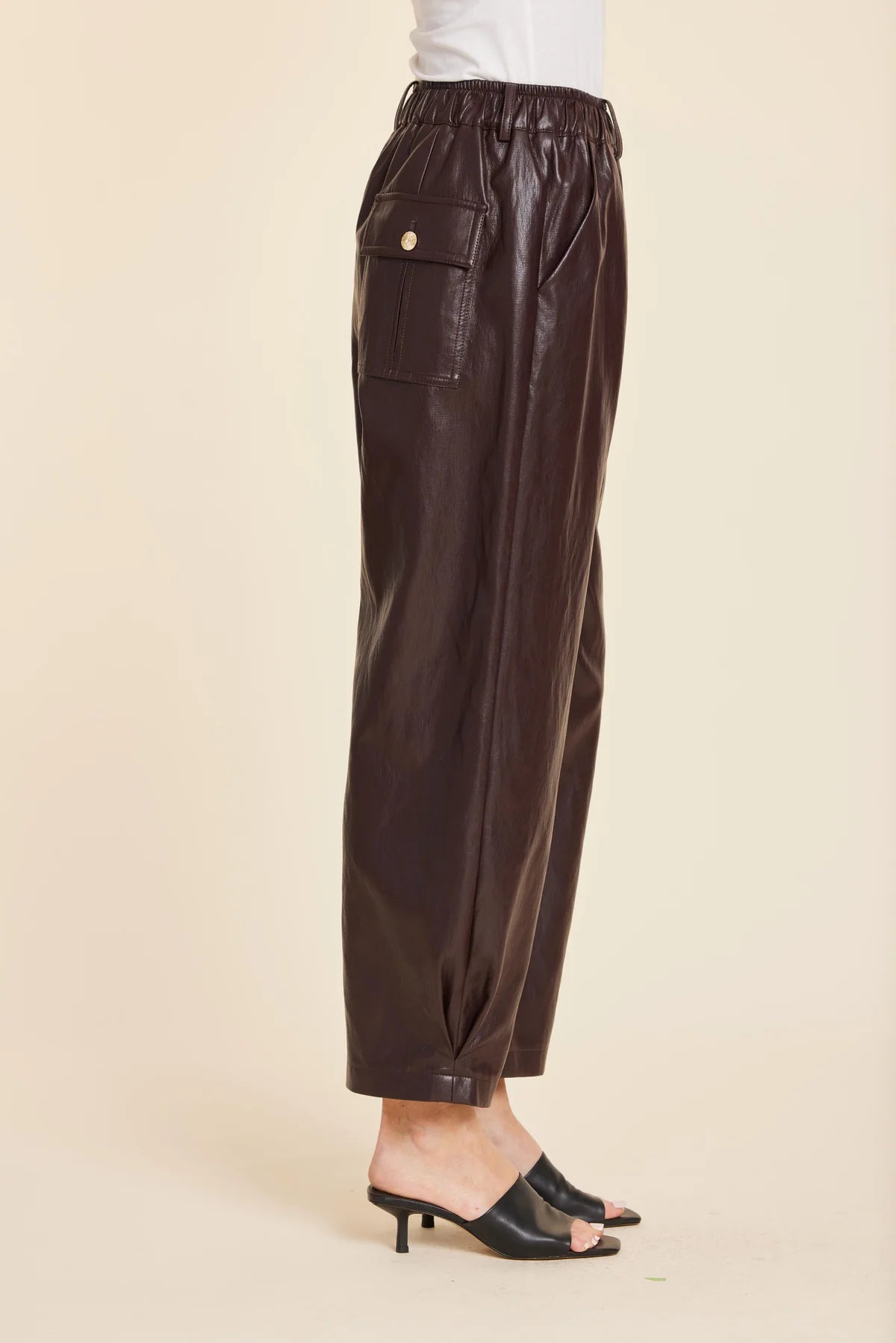 Faux Leather Barrel Leg Pant