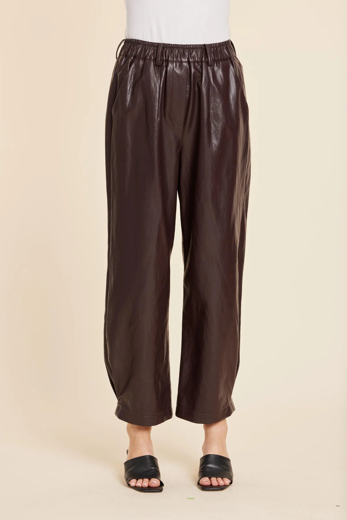 Faux Leather Barrel Leg Pant