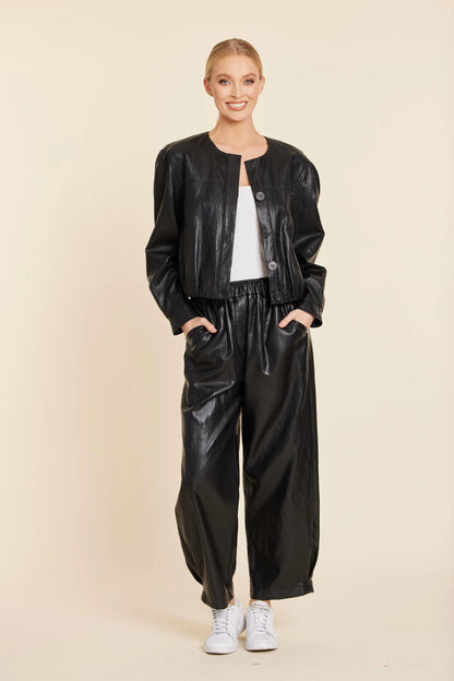 Faux Leather Black Crop Jacket
