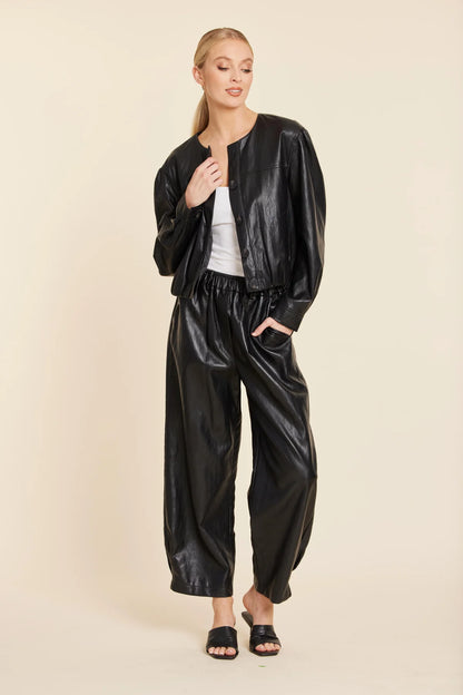 Faux Leather Black Crop Jacket