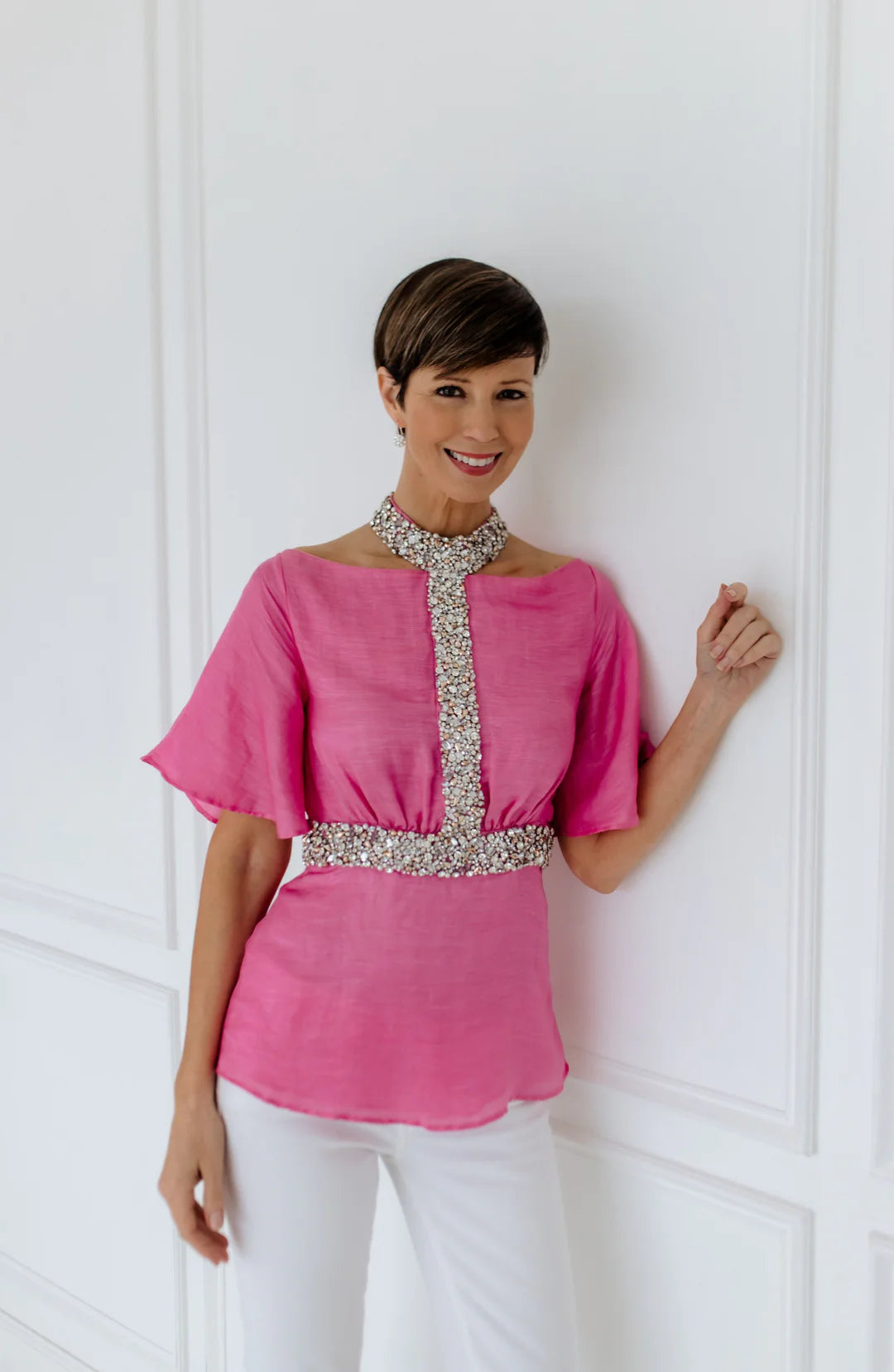Louise Lynette Pink Beaded Top