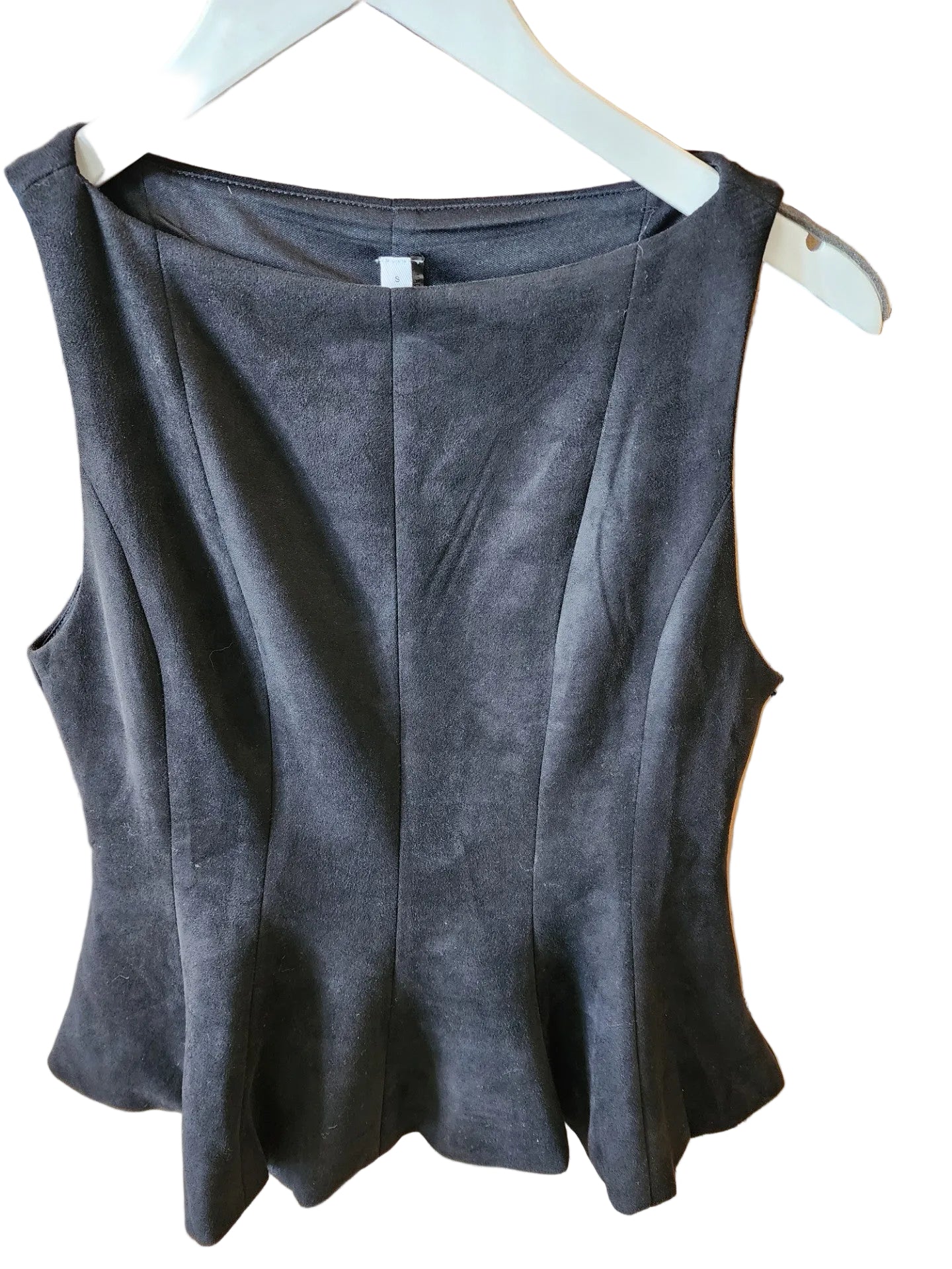 Sleeveless Suede Flare Top