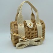 Natural Straw Fabric Strap Trim Bag T3509