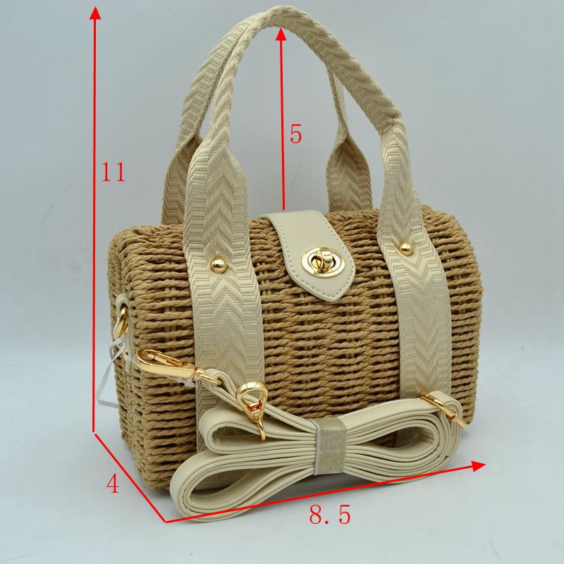 Natural Straw Fabric Strap Trim Bag T3509