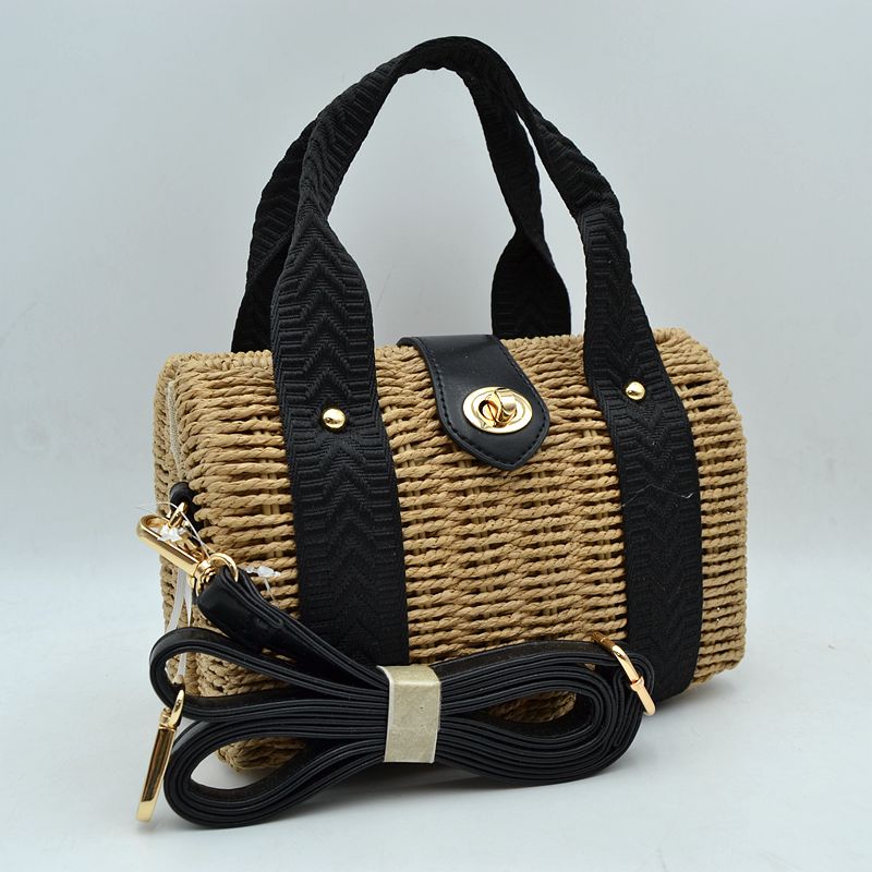 Natural Straw Fabric Strap Trim Bag T3509