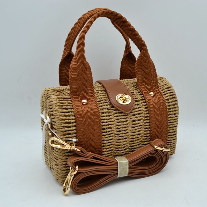 Natural Straw Fabric Strap Trim Bag T3509