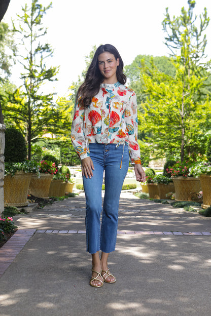 Linen Shell Print Button Up Blouse - 606River