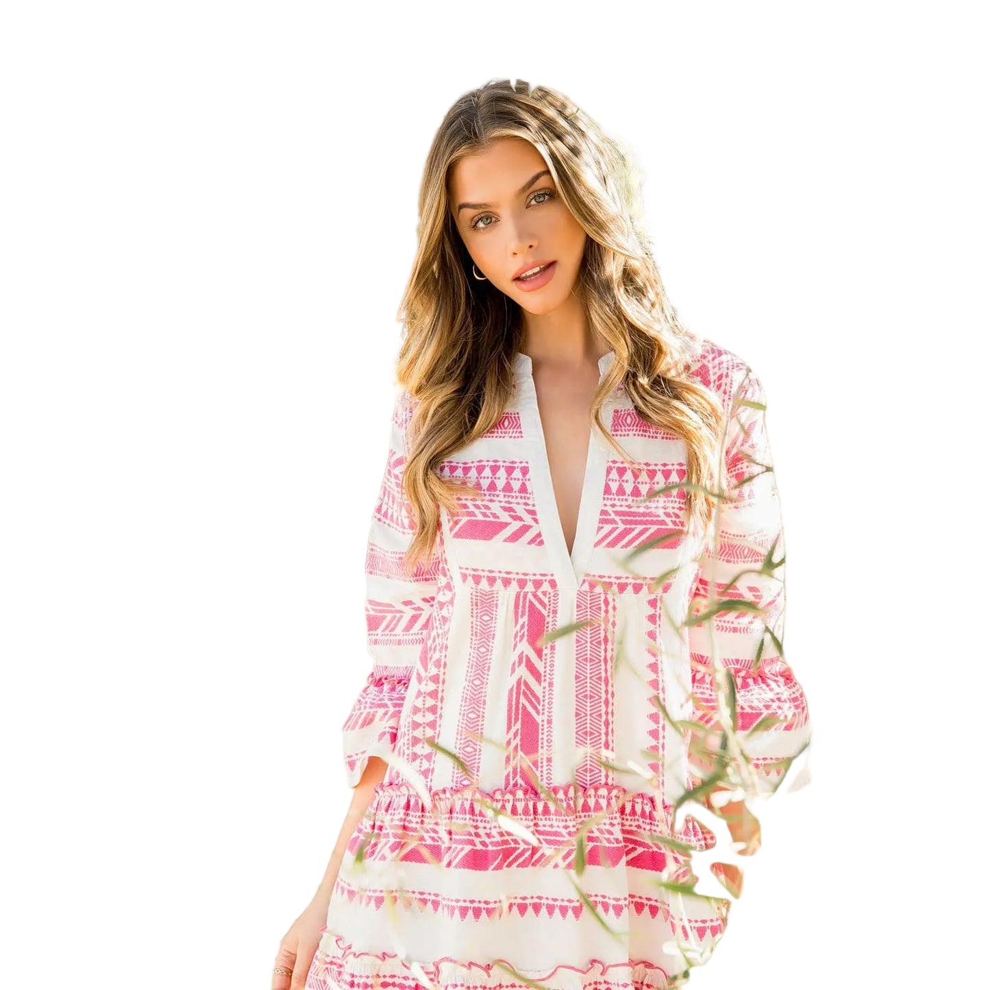 Boho Pink Tiered Embroiderd Dress - 606River