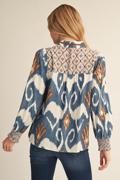 DENIM PRINT V-NECK TOP