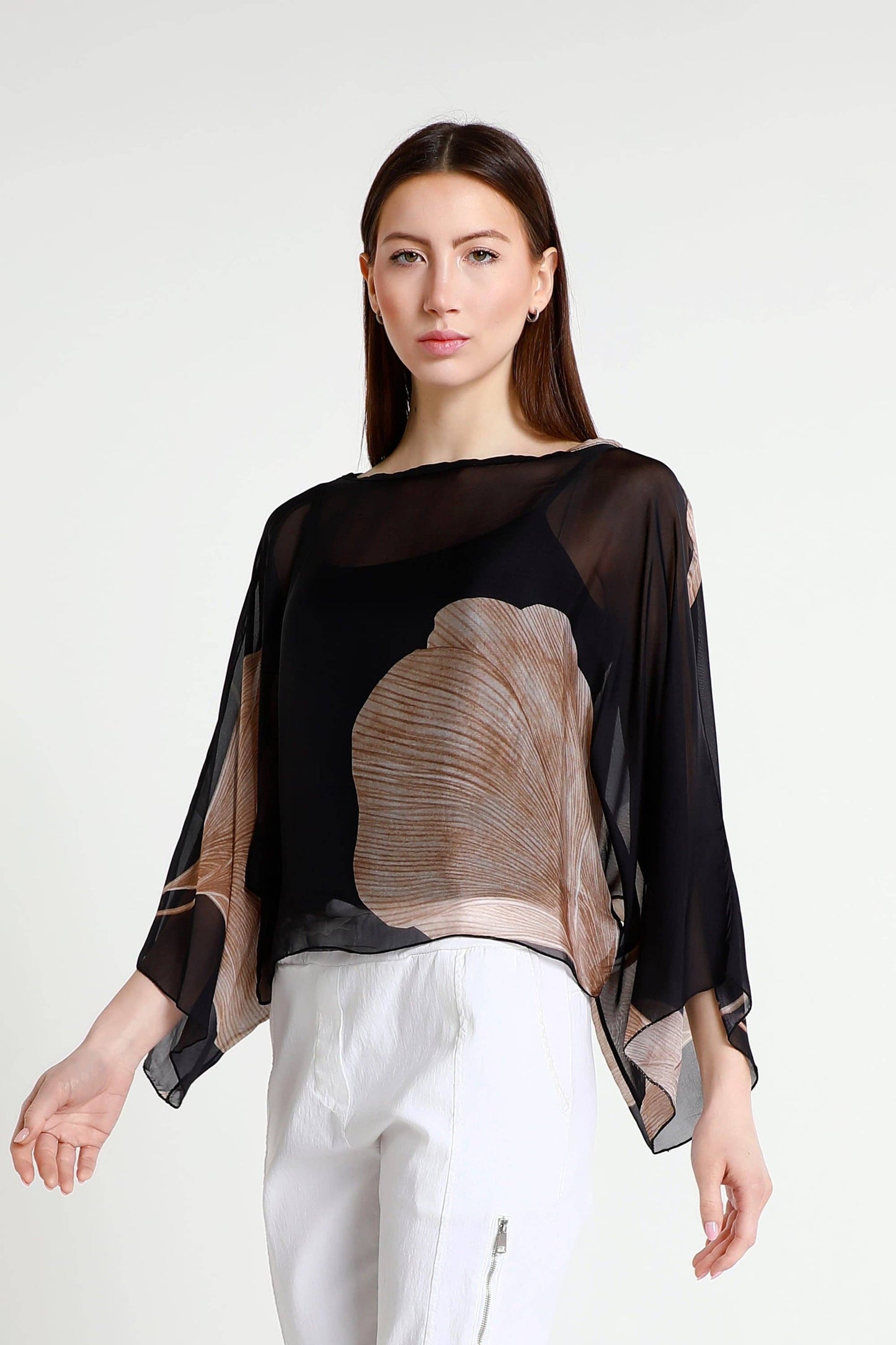 Sofita Leaf 3/4 Sleeve Cropped Silk Kaftan (BQ200E) - 606River
