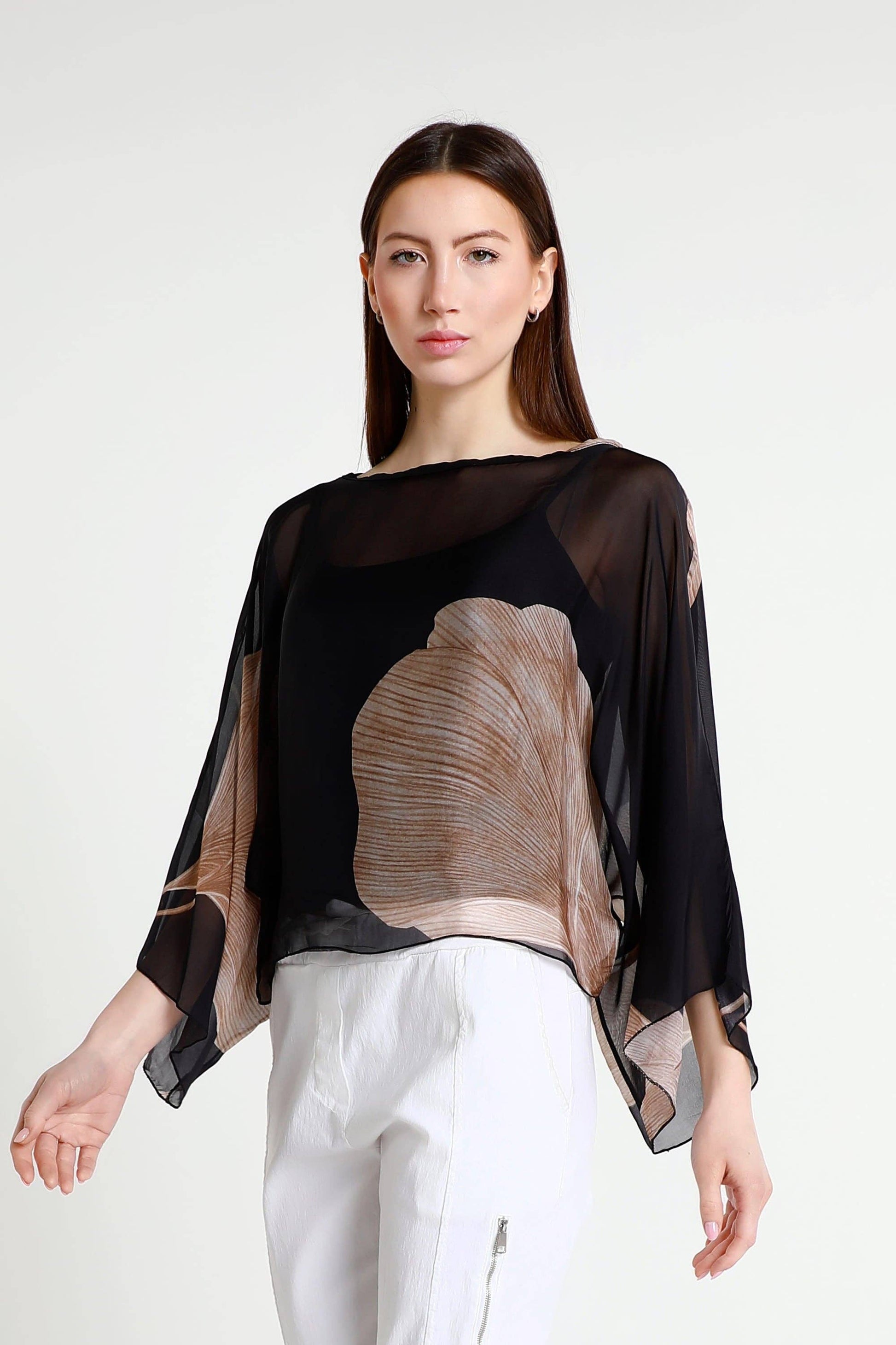 Sofita Leaf 3/4 Sleeve Cropped Silk Kaftan (BQ200E) - 606River