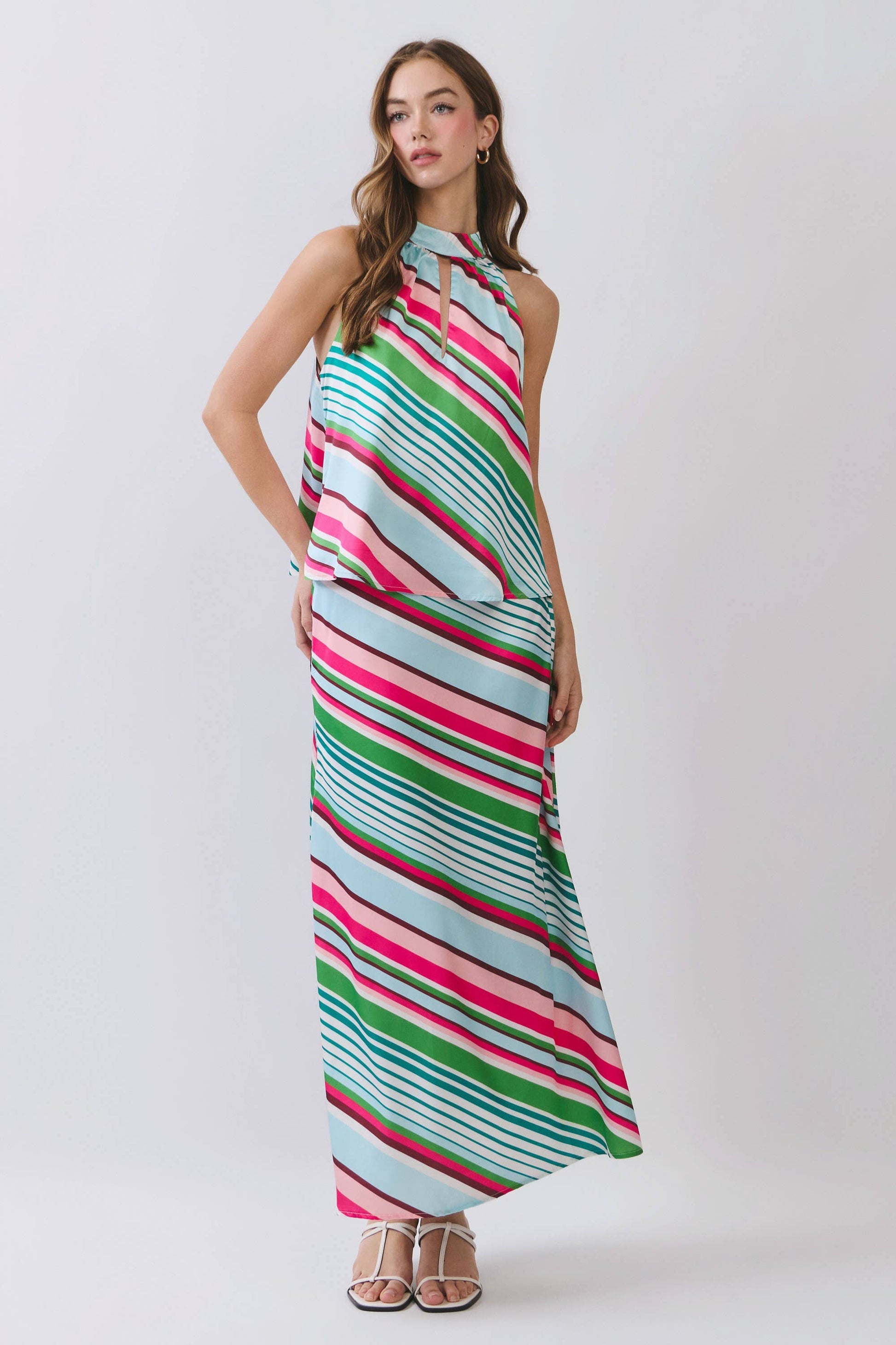 CT9950-Multi Stripe Pattern Halter Neck Top - 606River