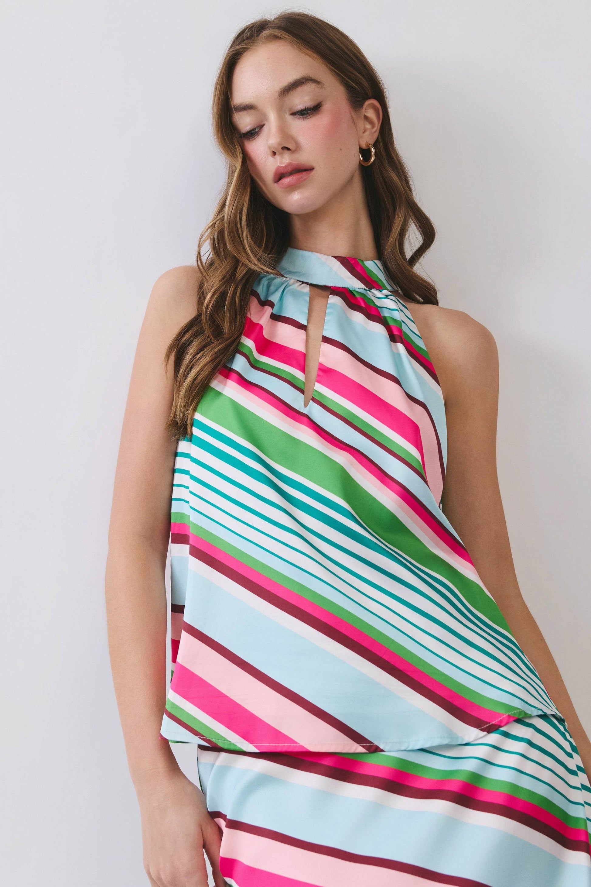 CT9950-Multi Stripe Pattern Halter Neck Top - 606River