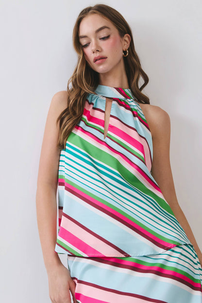 CT9950-Multi Stripe Pattern Halter Neck Top - 606River