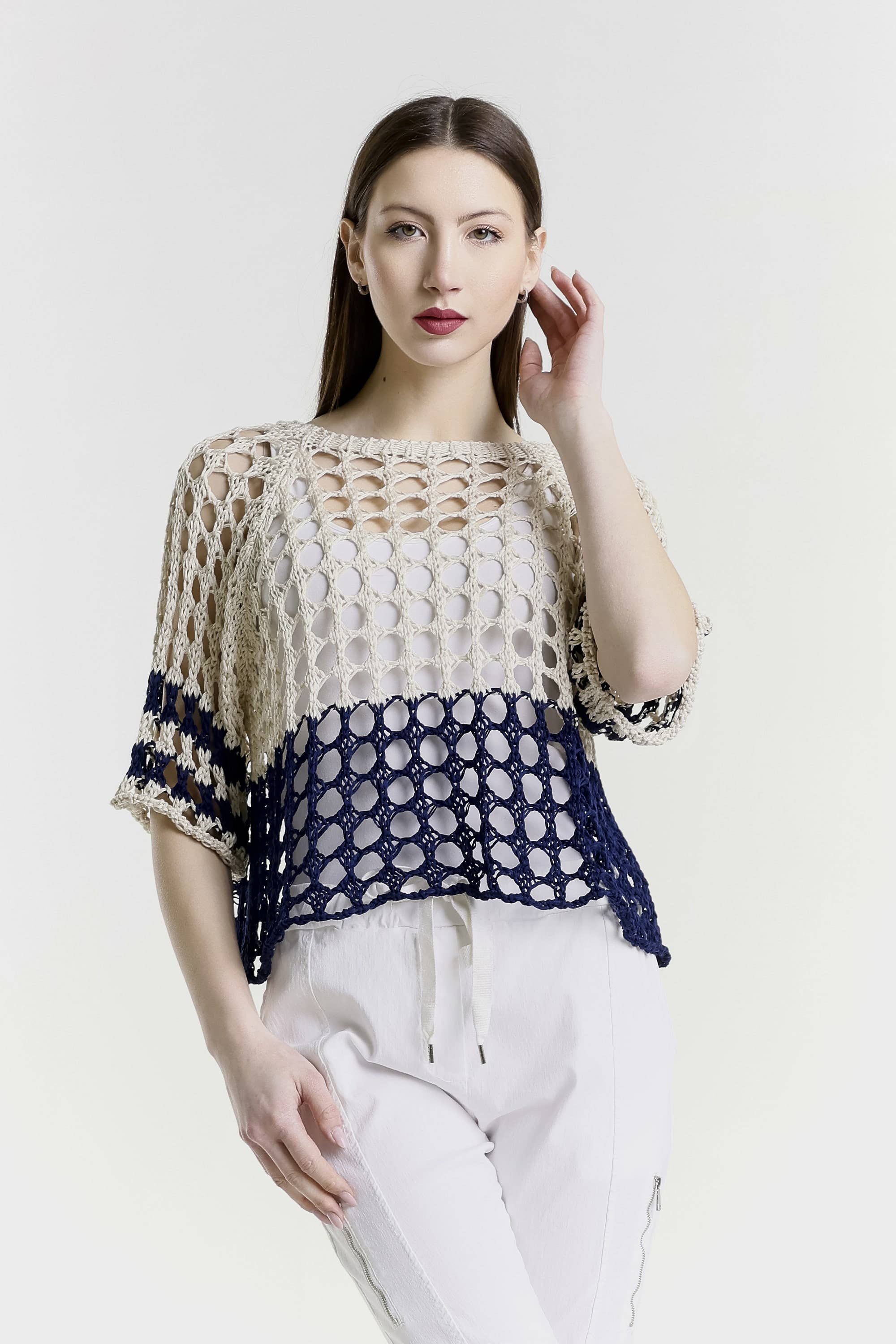 Doris Banded Ballet Sleeve 2-Tone Knit Sweater (BQ906B) - 606River