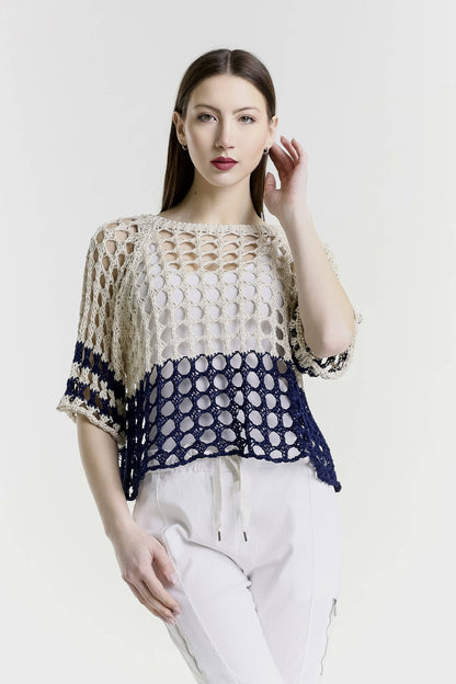 Doris Banded Ballet Sleeve 2-Tone Knit Sweater (BQ906B) - 606River