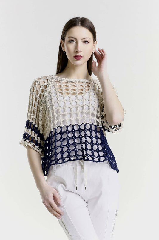 Doris Banded Ballet Sleeve 2-Tone Knit Sweater (BQ906B) - 606River