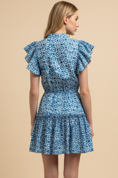 GEOMETRIC RUFFLED MINI DRESS - 7175D
