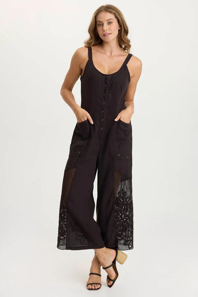 Nairi Linen/Crochet Mesh Contrast Jumpsuit by XCVI