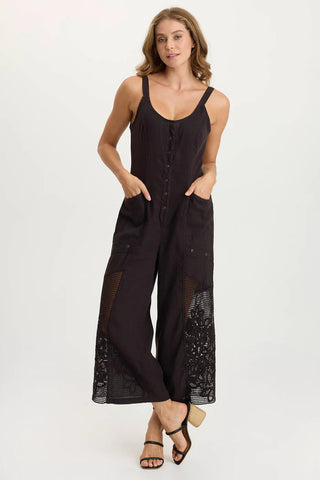 Nairi Linen/Crochet Mesh Contrast Jumpsuit by XCVI